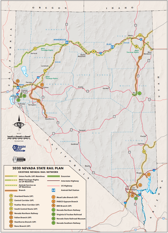 Map of Nevada's 2020 State Rail Plan